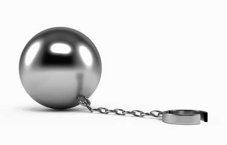 Open prisoner shackle over whiteの写真素材