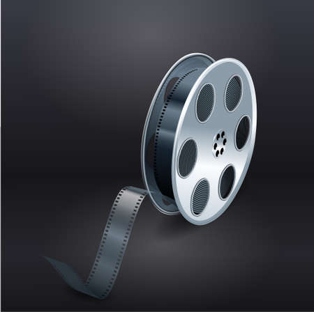Vector film reel over dark grey のイラスト素材