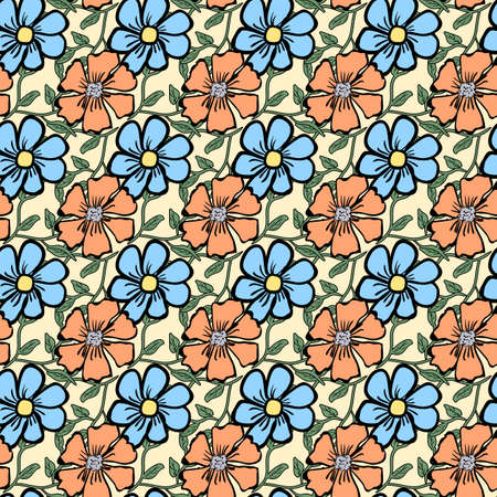 Seamless color pattern with flowers.のイラスト素材