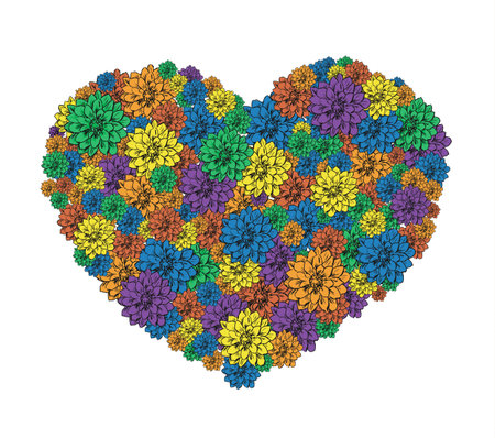 Vector illustration of beautiful hand drawn flowers in heart. The best for Valentines Day, Wedding and Birthday design.のイラスト素材