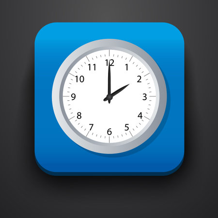 Clock symbol icon on blue. Vector illustration