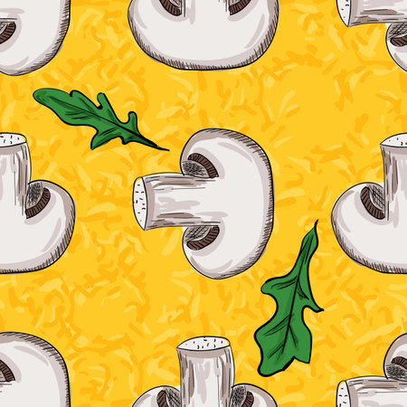 Seamless pizza with cheese and mushrooms. Vector patternのイラスト素材