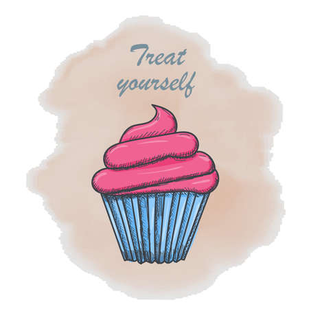 Hand drawn muffins color background. Vector illustrationのイラスト素材