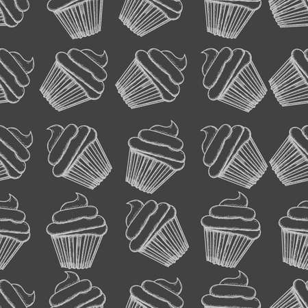 Hand drawn seamless muffins background. Vector illustrationのイラスト素材