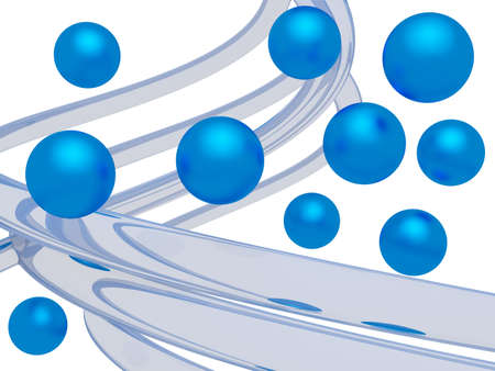 Abstract background with blue flying spheres. 3d rendering illustrationの写真素材
