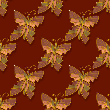 Seamless vector illustration with butterfly over color background.のイラスト素材