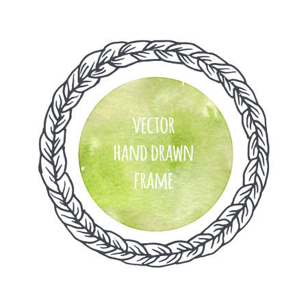 Hand drawn wreath set made in vector. Leaves garlands. Romantic floral design elements with watercolor green background.のイラスト素材