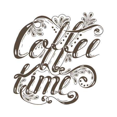 Hand drawn typography lettering phrase coffee time isolated on the white background. Fun calligraphy for typography greeting and invitation card or t-shirt print designのイラスト素材