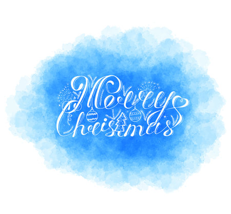 Merry Christmas poster with hand lettering and decoration elements. This illustration can be used as a greeting card, poster or print.のイラスト素材