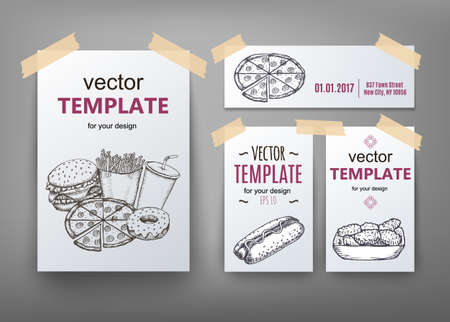 Fast food menu design template hand drawn vectorのイラスト素材