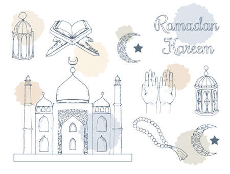 Ramadan kareem concept. Hand drawing vector imageのイラスト素材