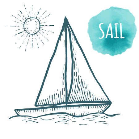 Sail drawing on white background. Hand drawn seafood illustration.のイラスト素材