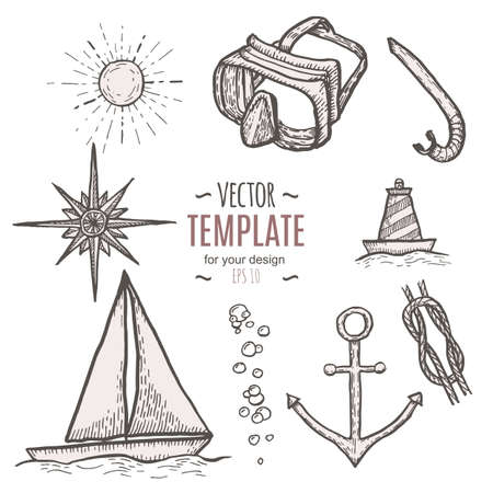 Naval hand drawing vector presentation template.のイラスト素材