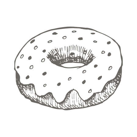 Vector vintage Donut drawing. Hand drawn monochrome fast food illustration.のイラスト素材