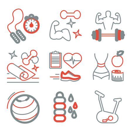 Fitness line art icons for your design. Vector illusrationのイラスト素材