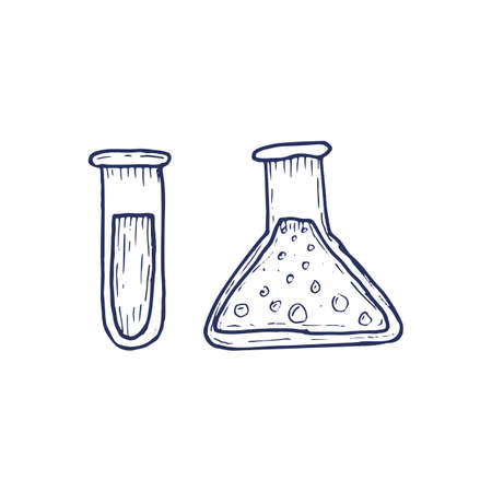 Hand drawn laboratory equipment test tubesのイラスト素材