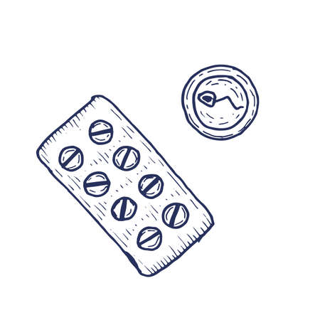 Contraceptive pill sperm and egg cell hand drawingのイラスト素材
