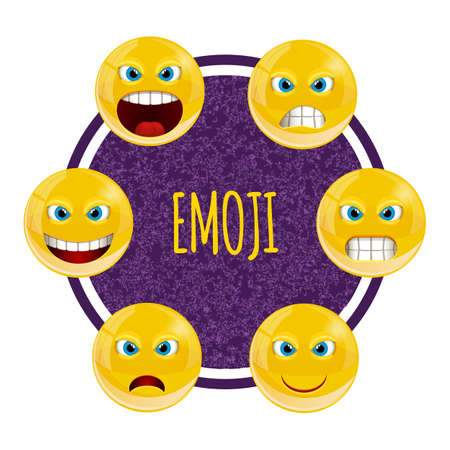 Yellow faces with different emotions icon.のイラスト素材