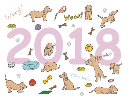 Year of the Dog 2018. Vector template New Year s designのイラスト素材