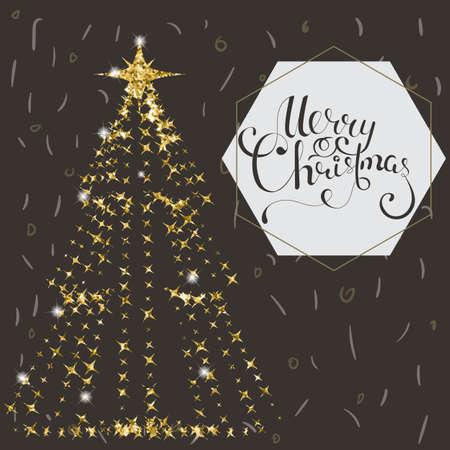 Beautiful elegant Christmas tree. Vector illustration on a dark background.のイラスト素材