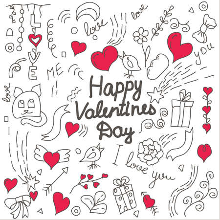 Valentines day hand drawn doodle cardのイラスト素材