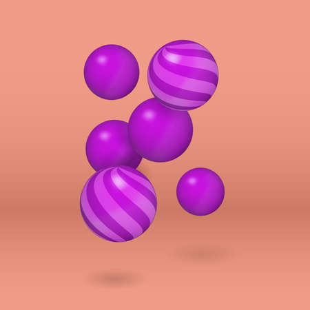 Multicolored decorative balls over coral background. Abstract vector illustration.のイラスト素材