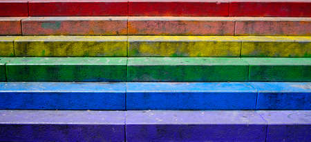 Stairs painted with gay pride flag rainbow colorsの写真素材