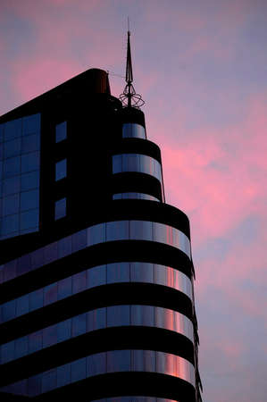 downtown Santiago Chile building silhouette at sunsetの写真素材