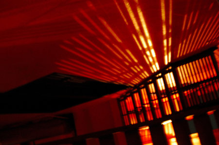 light playing through and around stairs of hotel in Mexico Cityの写真素材