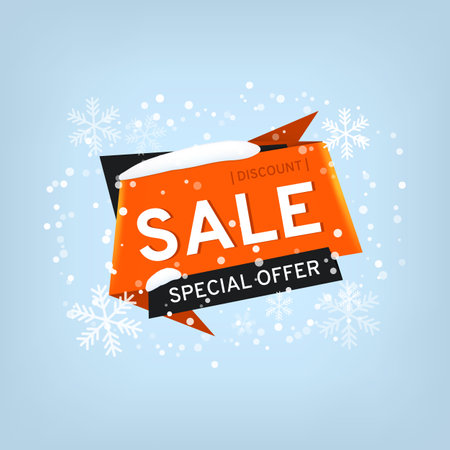 Winter Banner for sale. Winter sale tag. Orange vector banner. Geometric winter label for sale. Stock illustration.のイラスト素材