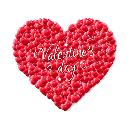 A heart consisting of multiple red hearts on a white background. Realistic style. The symbol of St. Valentines Day. A card for the fourteenth of February. Stock vector illustration.のイラスト素材