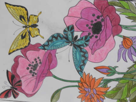 Vibrant Flowers & Butterfliesの写真素材