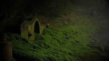 Walkway in a beautiful caveの写真素材