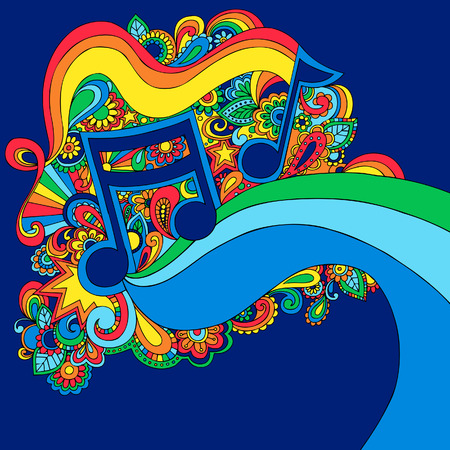 Psychedelic Vector Music Notes Illustrationのイラスト素材
