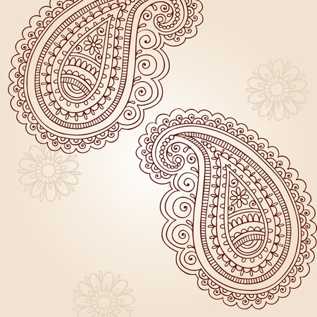 Henna Mehndi Paisley Hand-Drawn Abstract Doodle Vector Illustration Design Elements のイラスト素材