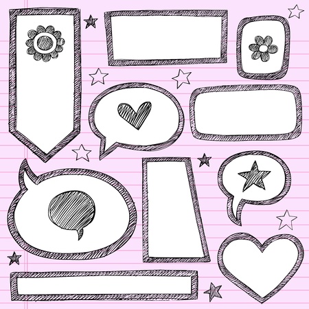 Sketchy School Shape Frames and Speech Bubbles Hand-Drawn Notebook Doodles Set.のイラスト素材