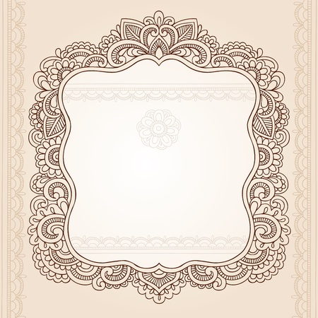 Henna Vintage Frame Mehndi Doodles Paisley Design Elements- Vector Illustrationのイラスト素材