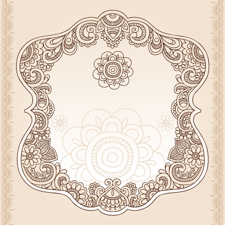 Henna Vintage Frame Mehndi Doodles Paisley Design Elements- Vector Illustrationのイラスト素材