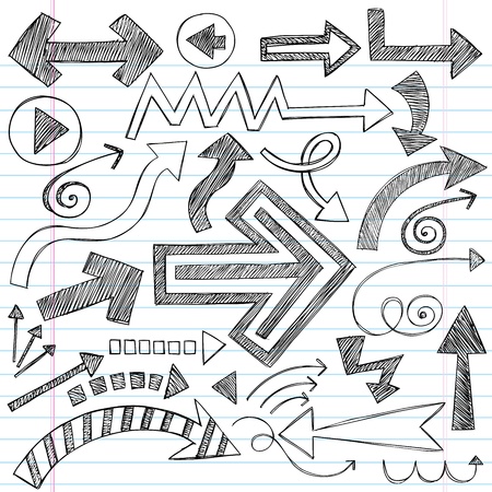 Hand-Drawn Sketchy Doodle Direction Arrow Notebook Doodles Vector Illustration Design Elements Setのイラスト素材