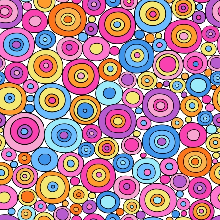 Colorful Circle Doodles Seamless Pattern Psychedelic Groovy Notebook Doodle Design- Hand-Drawn Illustration Backgroundのイラスト素材