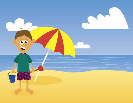 Illustration of a boy at the beach.のイラスト素材
