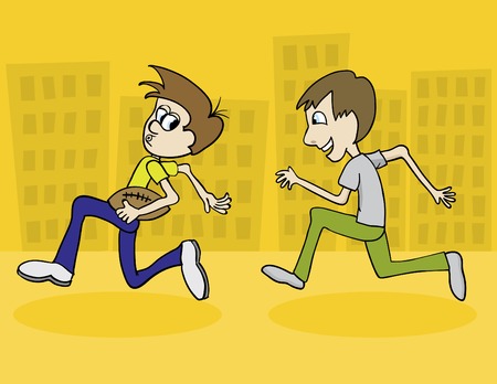 Illustration of two boys playing football.のイラスト素材