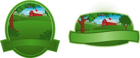 A couple of labels with a barn landscape.のイラスト素材