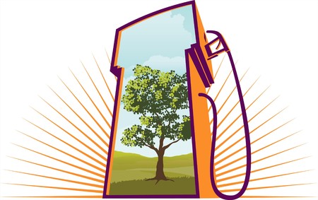 Illustration of a gas pump with an environmental scene on it.のイラスト素材