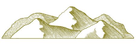 Woodcut style illustration of a mountain range.のイラスト素材