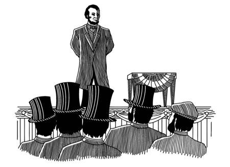 Illustration of Abraham Lincoln giving the Gettysburg Address in 1863.のイラスト素材