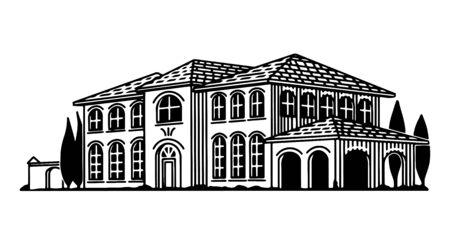 Illustration of a traditional Italian vineyard house.のイラスト素材
