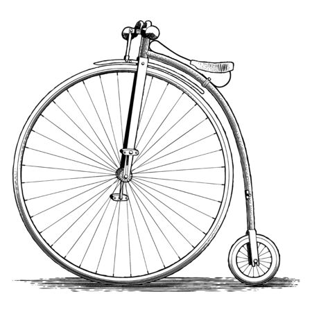 Woodcut illustration of a vintage penny-farthing bicycle.のイラスト素材