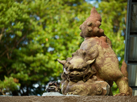 Single Shisa Statue on Roof of House.の写真素材