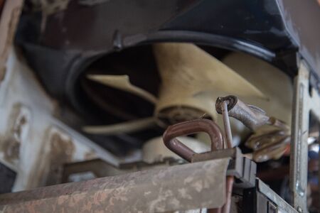 Worker cleaning window air conditioner by water for clean a dust on it in customer home when maintenance service. Breath, repair.の写真素材